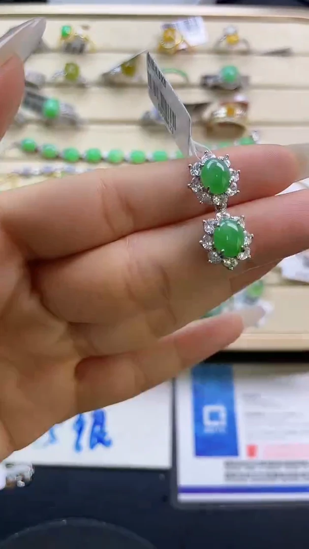 银S925镶嵌戒指翡翠翡翠 蛋面 银S925镶嵌