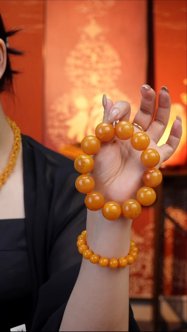 手串琥珀未镶嵌天然琥珀蜜蜡焦皮料圆珠手串卡21+