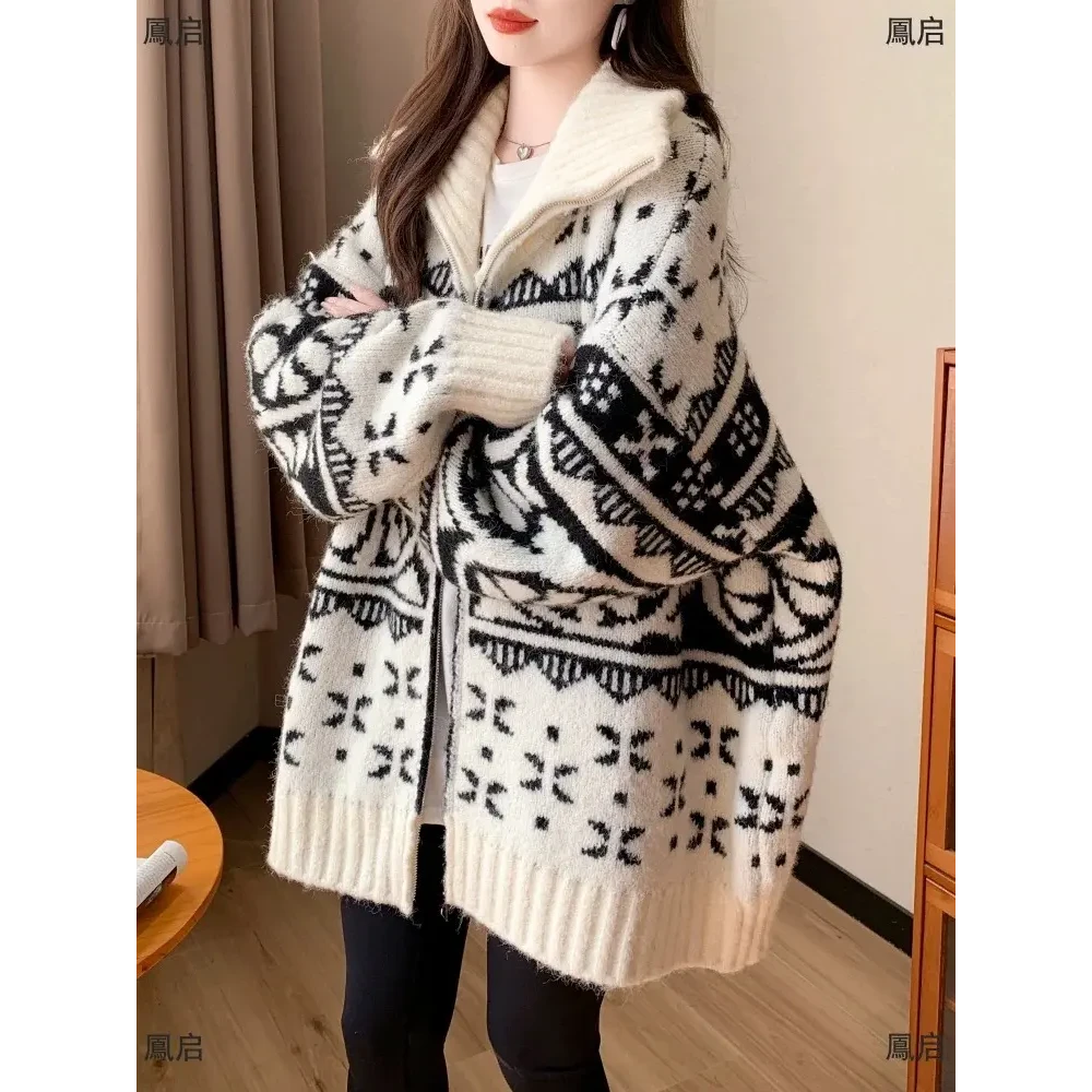 ZHANG.Z.Z【奥利奥】立领拉链开衫慵懒风毛衣百搭显瘦