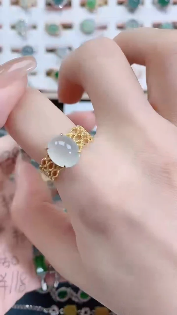银S925镶嵌戒指翡翠天然翡翠
