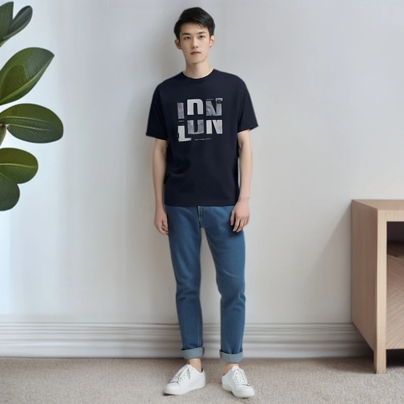 V/雅鹿雅鹿男式短袖运动时尚圆领印花潮流夏季休闲半袖宽松春夏