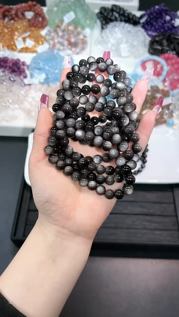 【闪购商品】黑曜岩手串未镶嵌24a多样性发其一/1条默认微瑕