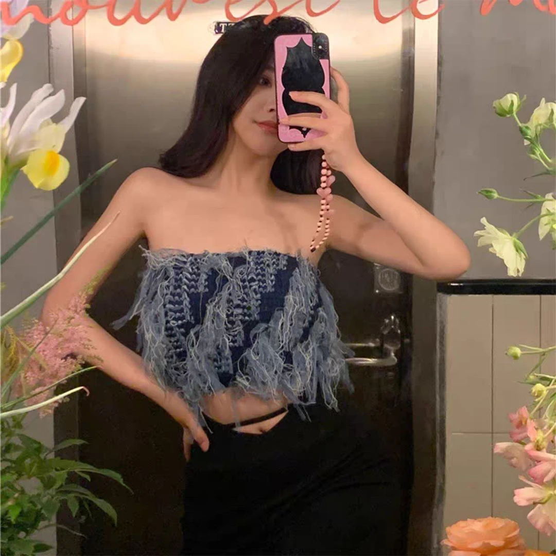 223蓝色抹胸女装