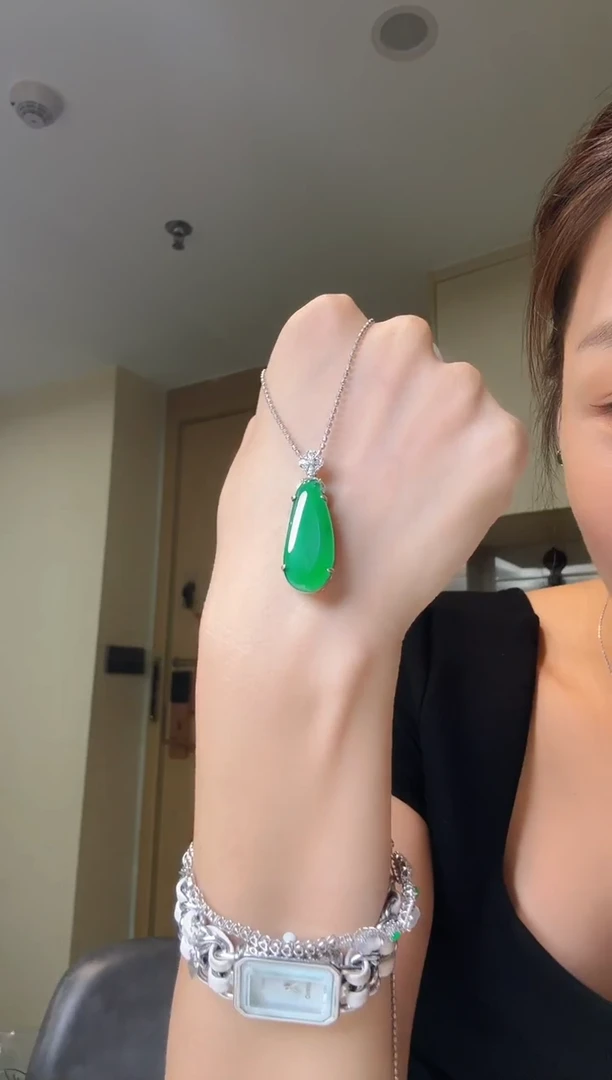 吊坠(不含链)银S925镶嵌翡翠天然翡翠吊坠