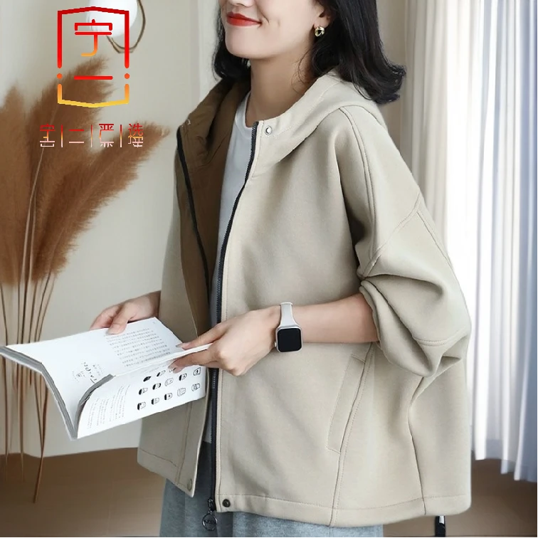 【宁一女装】时尚洋气显瘦连帽卫衣外套春秋款宽松显瘦文艺新款百搭