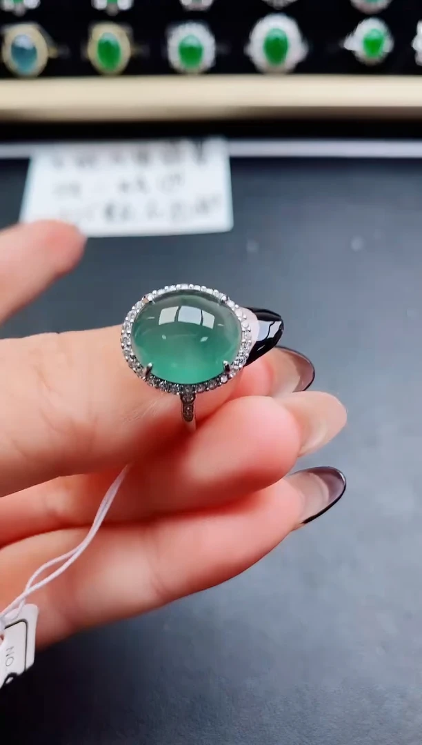 翡翠戒指银S925镶嵌50800