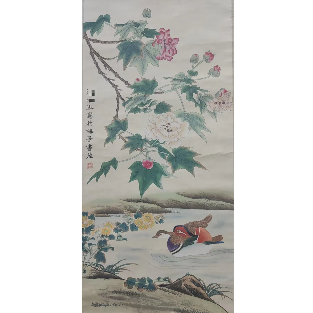 潘    花鸟立轴400*98约3.5平尺