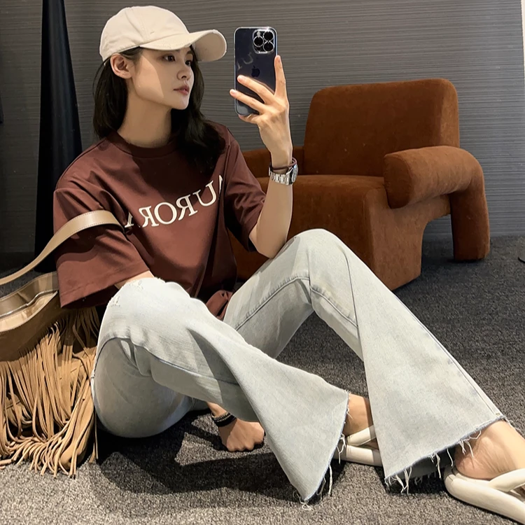 【断码捡漏】美洋MEIYANG 马提尼喇叭裤 复古高腰磨破毛边牛仔