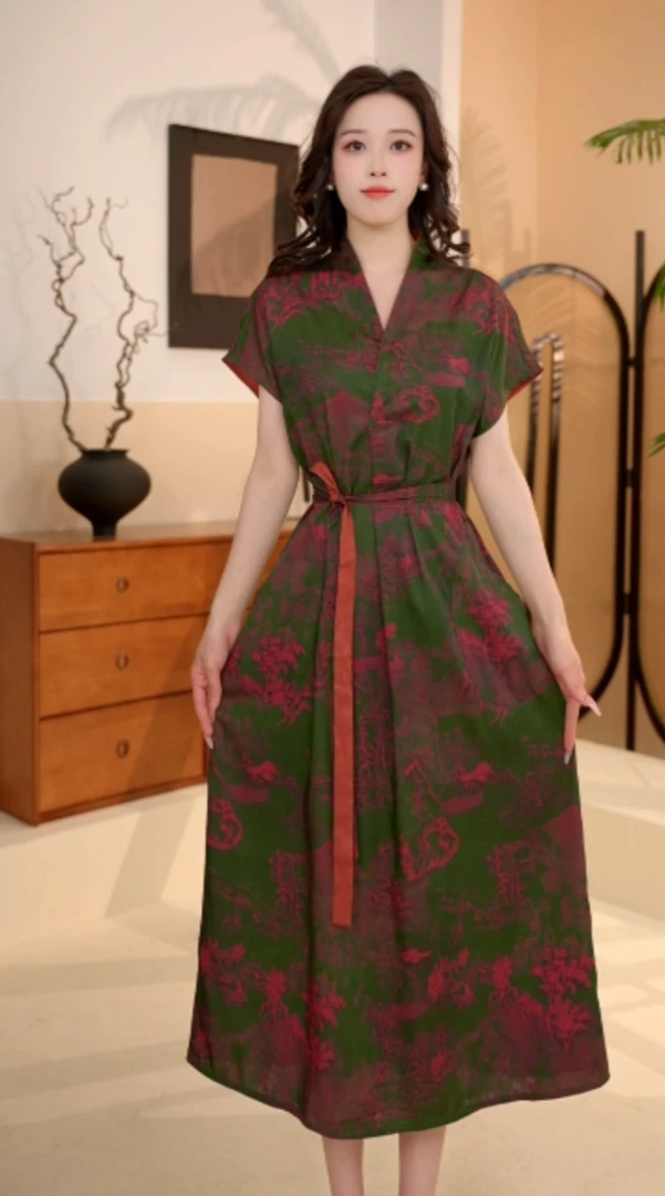 【刘七七暗香】V领贵气显瘦收腰连衣裙B93