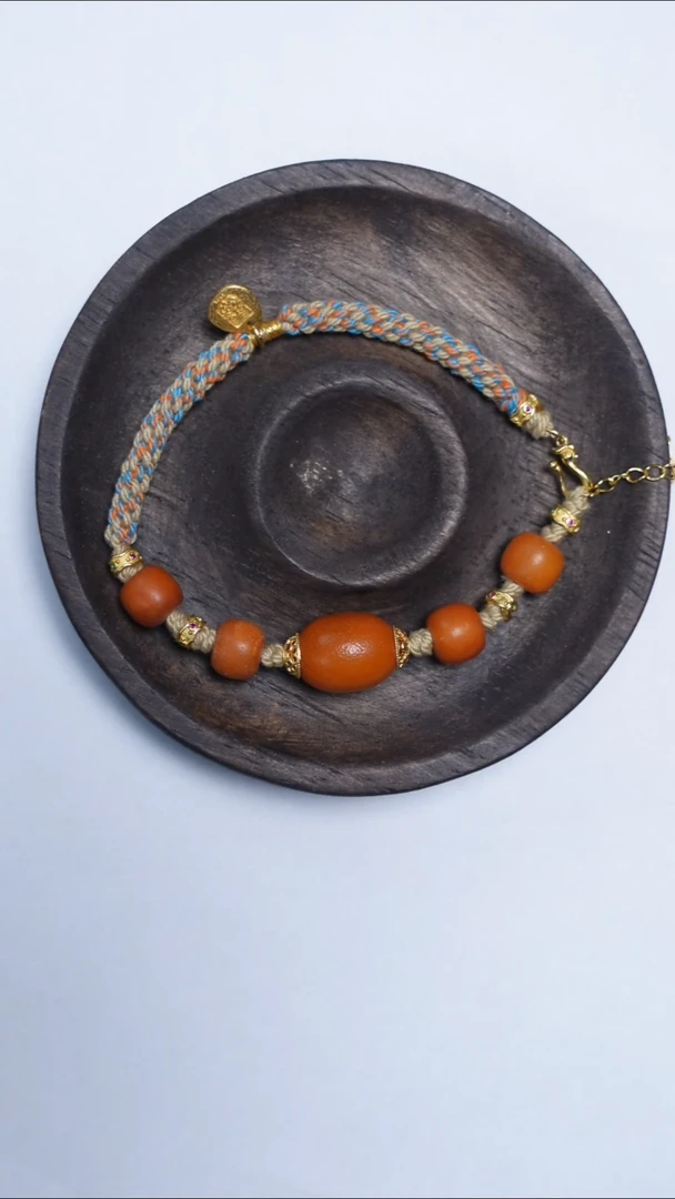 未镶嵌琥珀手链橘皮老蜡手绳