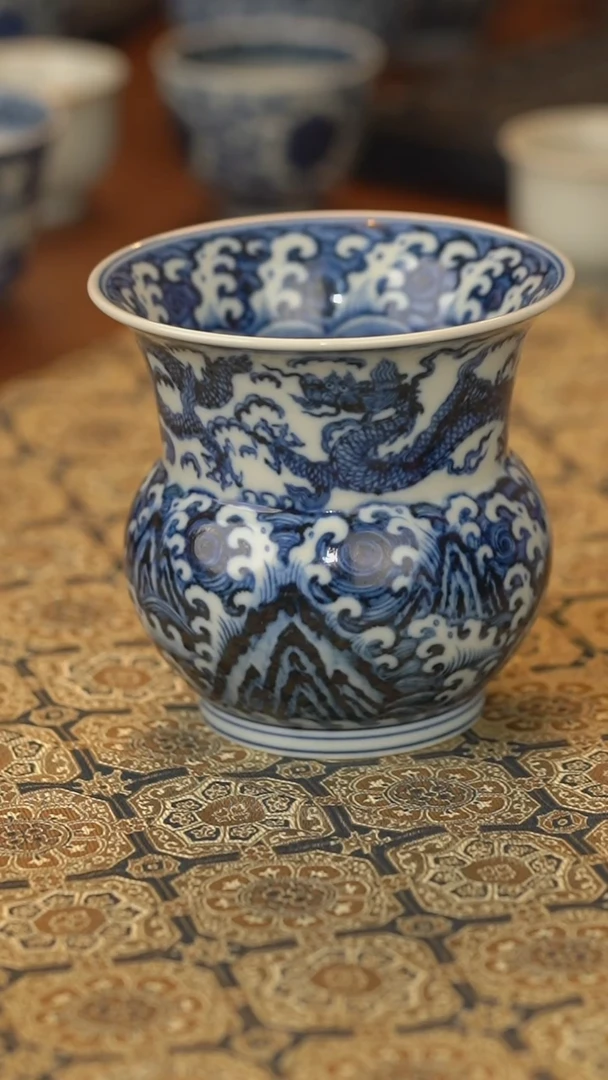 杯子舜瓷江崖海水龙渣斗