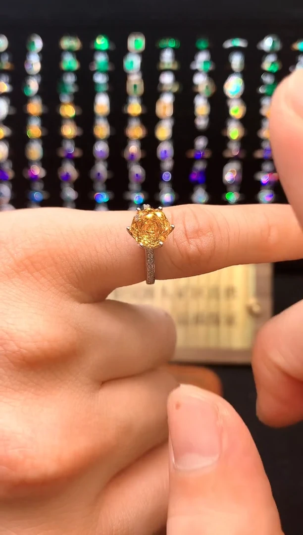 黄晶戒指银S925镶嵌......