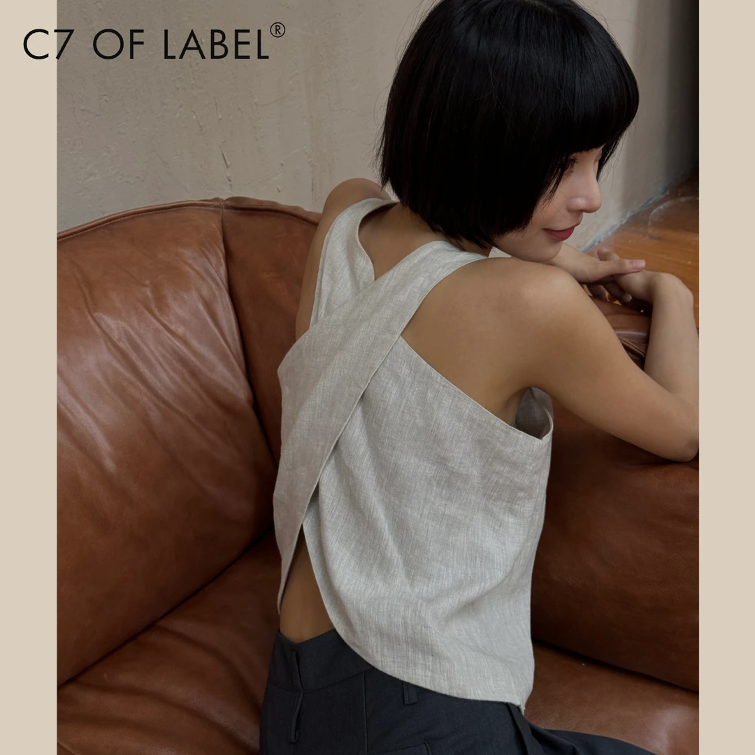 C7「燕麦」100%亚麻双层马甲夏季无袖小众 #女背心打底