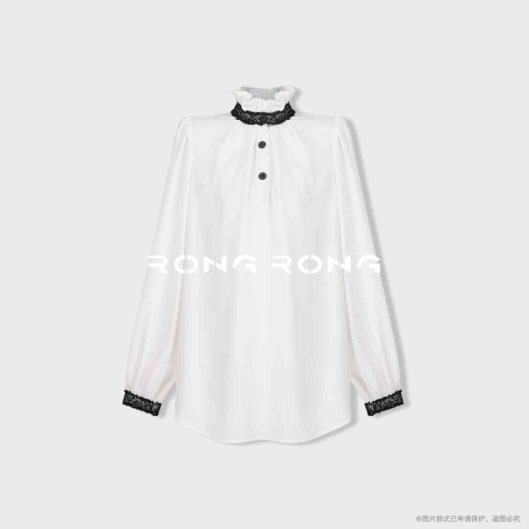 溶溶【公爵千金】RONGRONG 法式复古缩褶木耳边领泡泡袖衬衫RR24395