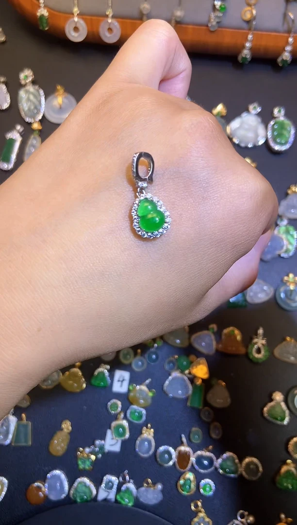翡翠银S925镶嵌吊坠(不含链)天然A货翡翠