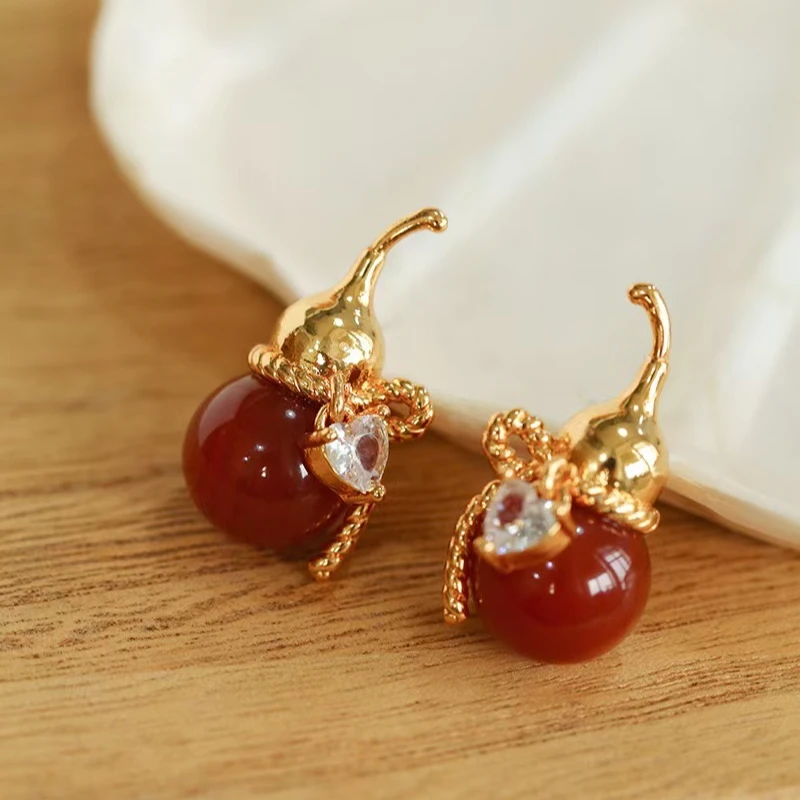 铜合金耳饰 秋冬新中式福禄红葫芦耳环小众设计轻奢气质高级耳饰
