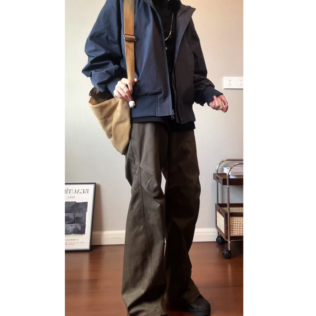 cleanfit短款外套男秋季高街百搭廓形立领复古潮流美式飞行员夹克