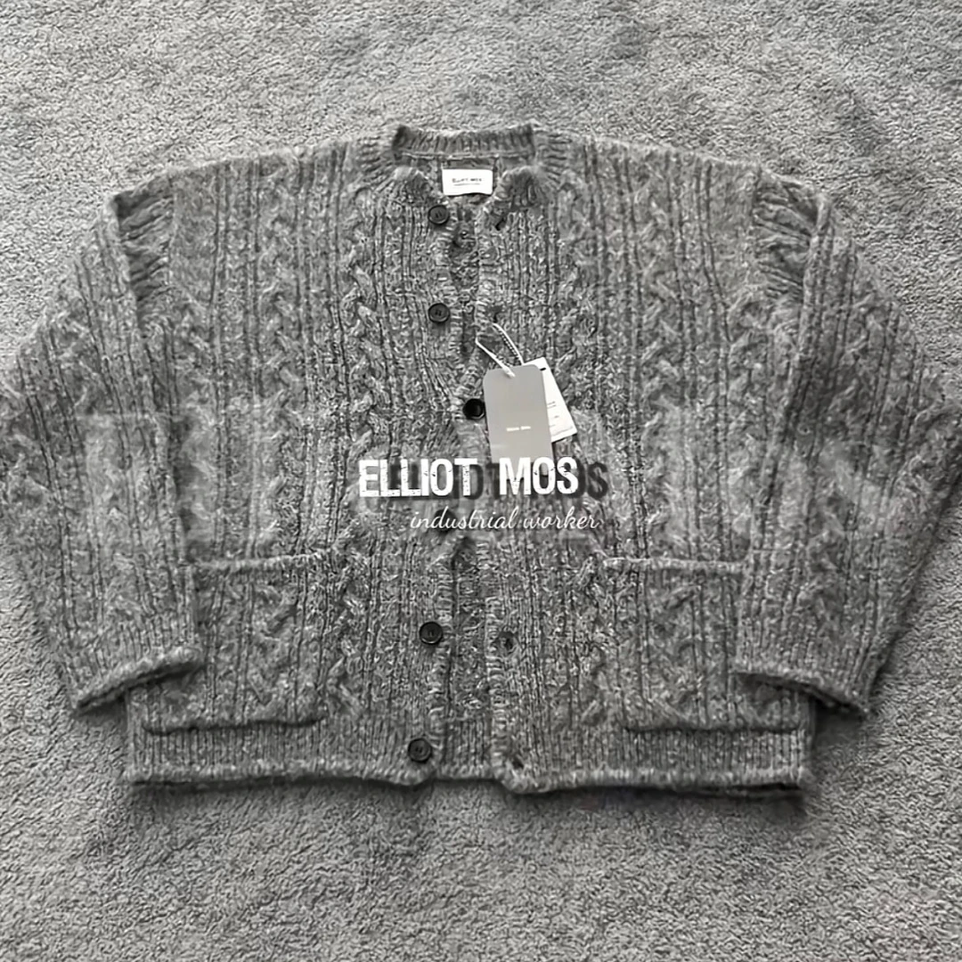 Elliot Mos提花纹理~Wool Coat 910g绵羊毛混纺针织开衫-1341