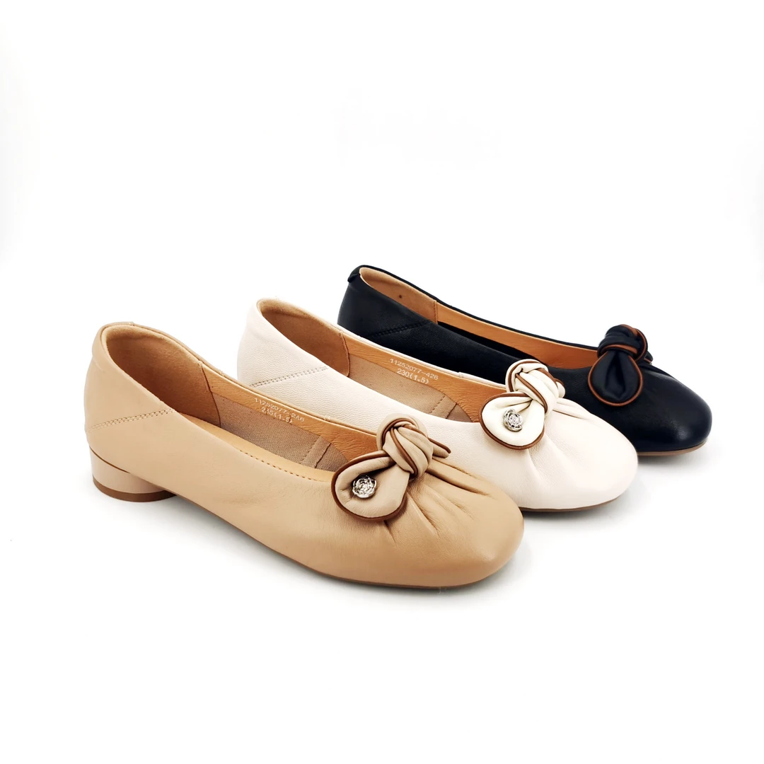 KANGNAI/康奈11252077羊皮休闲时尚舒适蝴蝶结浅口低跟真皮女单鞋