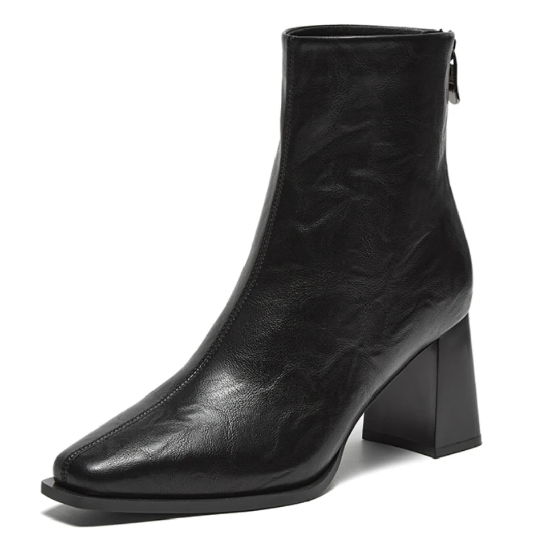 粗跟羊皮短靴2455019黑色