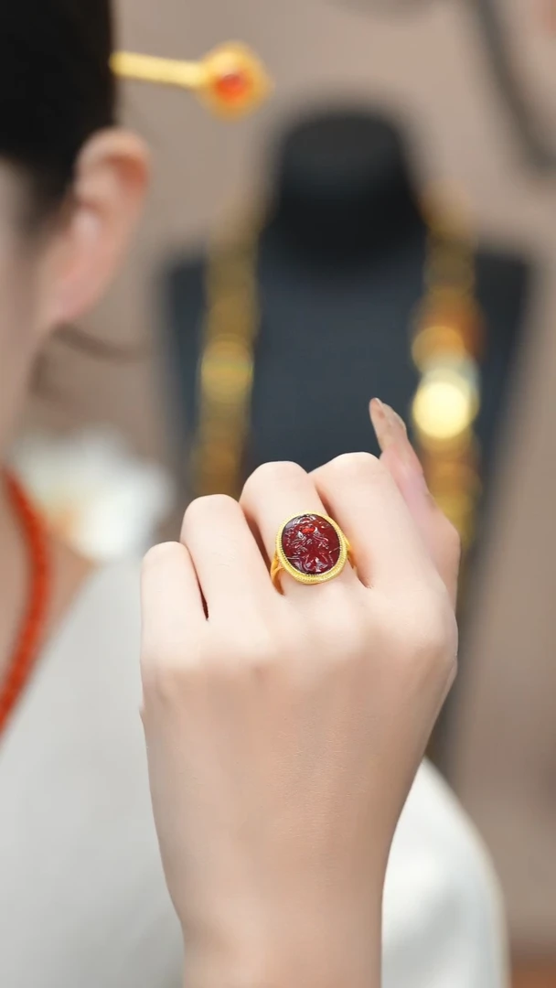 血珀银S925镶嵌戒指新款