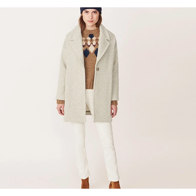 【甘】女士大衣人字纹羊毛混纺呢大衣4751004