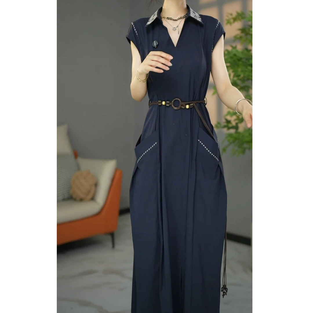 尚薇服饰设计师款2025夏季新款欧版宽松洋气手工刺绣连衣裙长裙