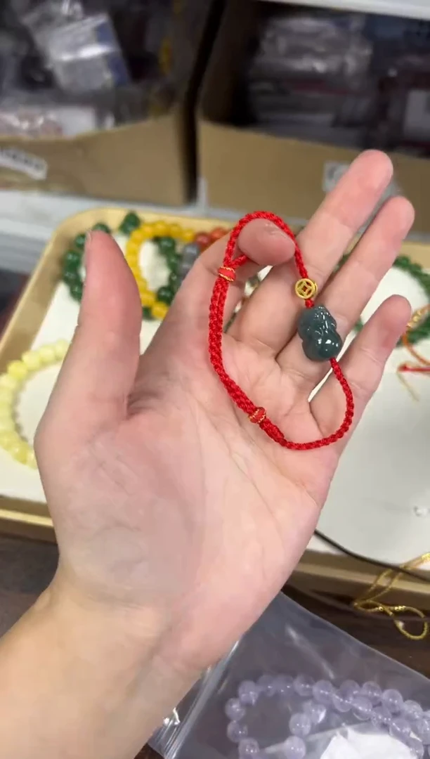 未镶嵌手链翡翠蓝水翡翠貔貅红绳编制手绳[6232]