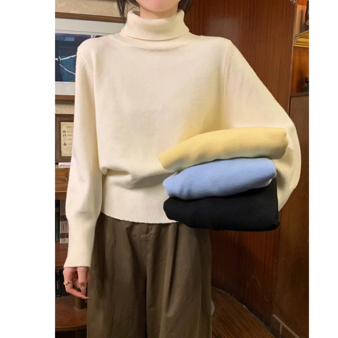 3692大码女装2024冬季加厚高领新款温柔风减龄宽松内搭打底针织衫