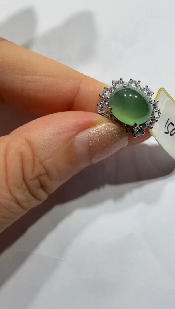 银S925镶嵌戒指翡翠缅甸A货翡翠戒指