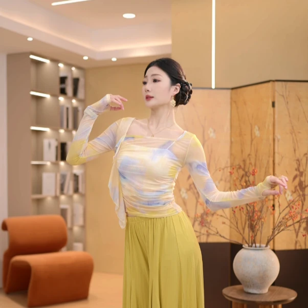 3103D舞蹈服女现代教师成人晕染上衣日常跳舞专用新款形体古典