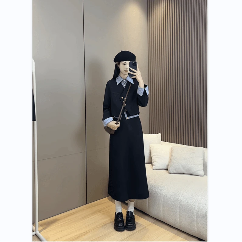 YY减龄显瘦不掉色假两件气质遮胯小个盐系半身裙时尚两件套3126