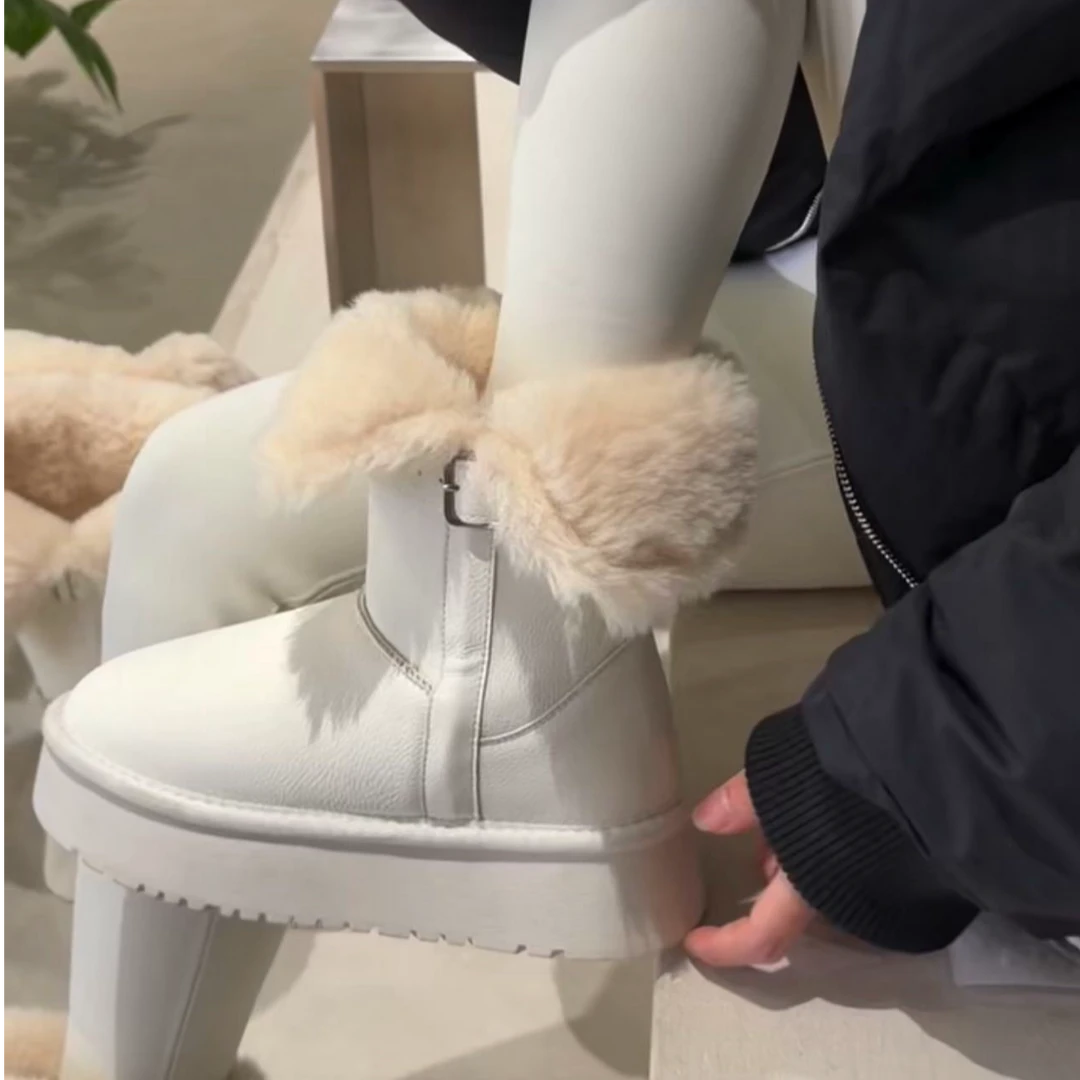 法式小香风白色时尚雪地靴高筒套筒靴子休闲百搭两穿中筒冬季保暖