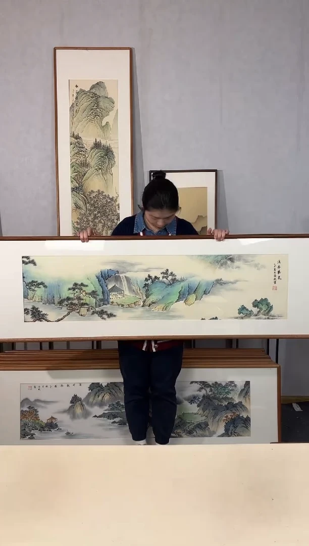 国画手绘*溪亭听泉*52*172cm