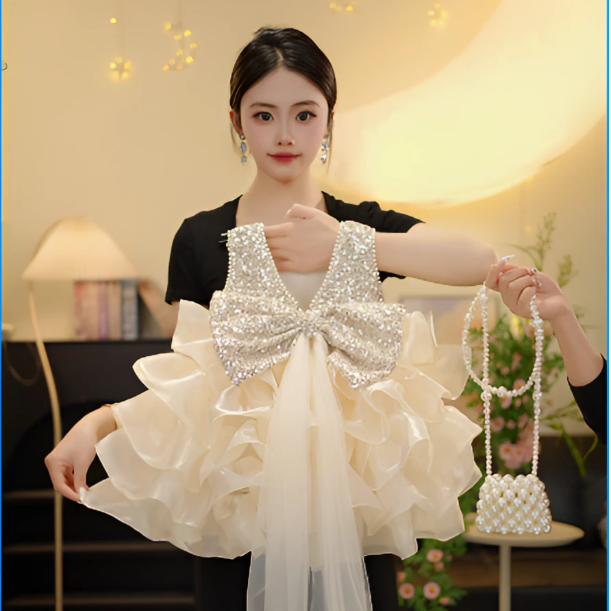 【HY盈盈金蝶】2025女童轻奢礼服裙春夏秋季新款立体走秀洋气蓬蓬裙