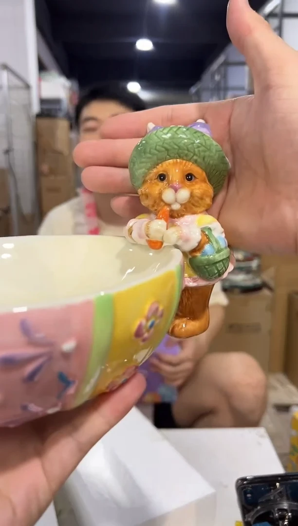 瓷片紫色原盒兔子糖果碗