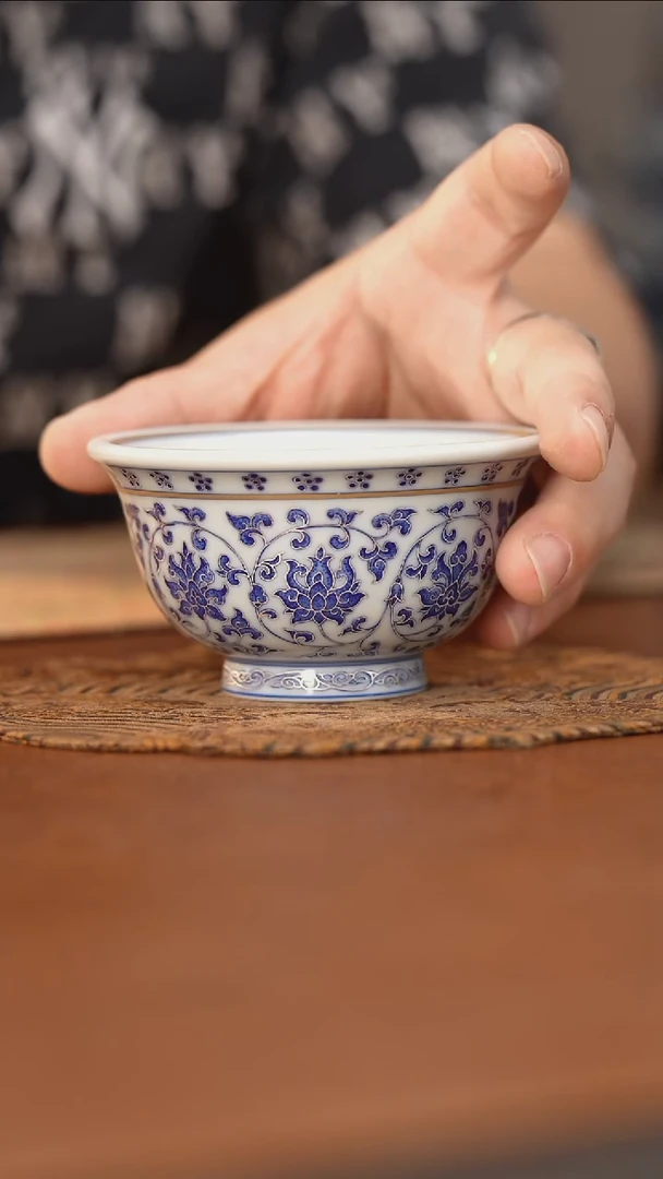 杯四景堂青花描银