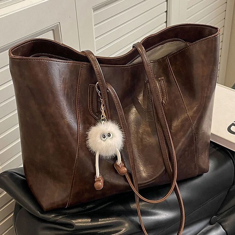 包包女大容量新款高级感棕色大学生上课单肩包通勤托特包