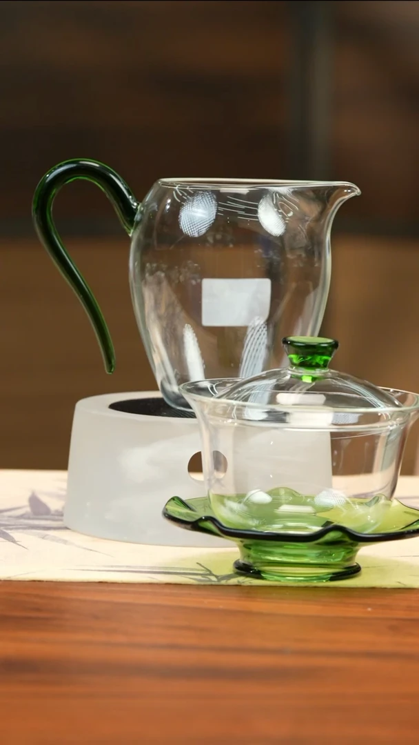 【闪购】紫金标荷颂盖碗+漾辰茶海-湖绿色