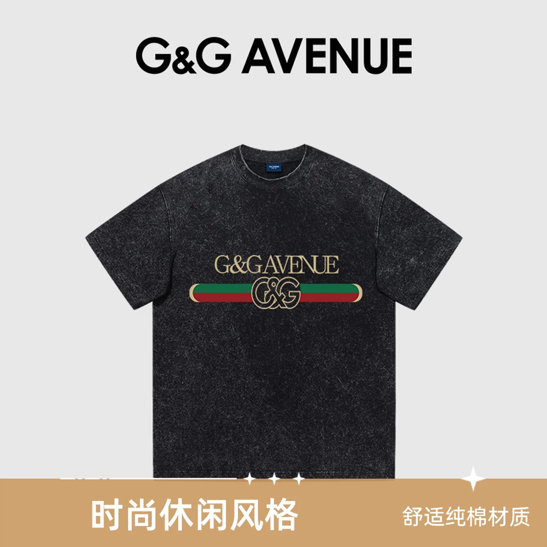 G&G AVENUE潮牌夏季新款水洗美式街头风百搭短袖T恤纯棉男女同款