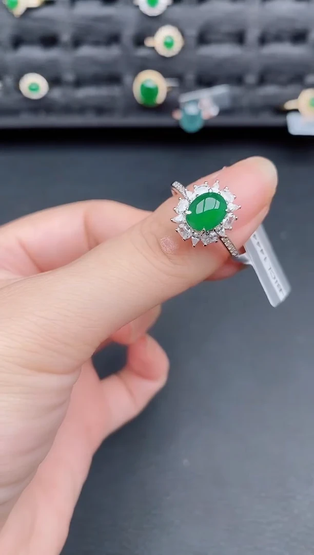 银S925镶嵌戒指翡翠天然a货翡翠186