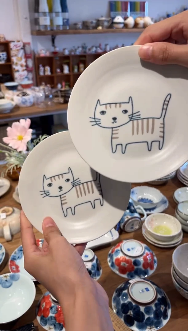 瓷片2只装猫之趣小盘（散步）