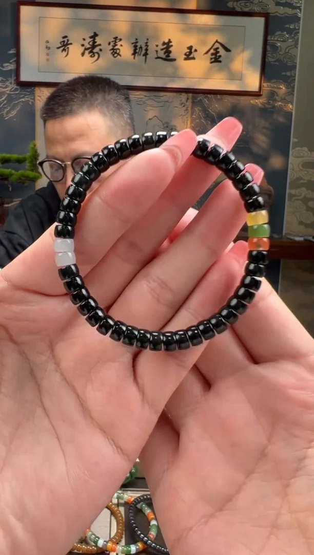 【闪购商品】和田玉手串未镶嵌小圈卡6mm黑青