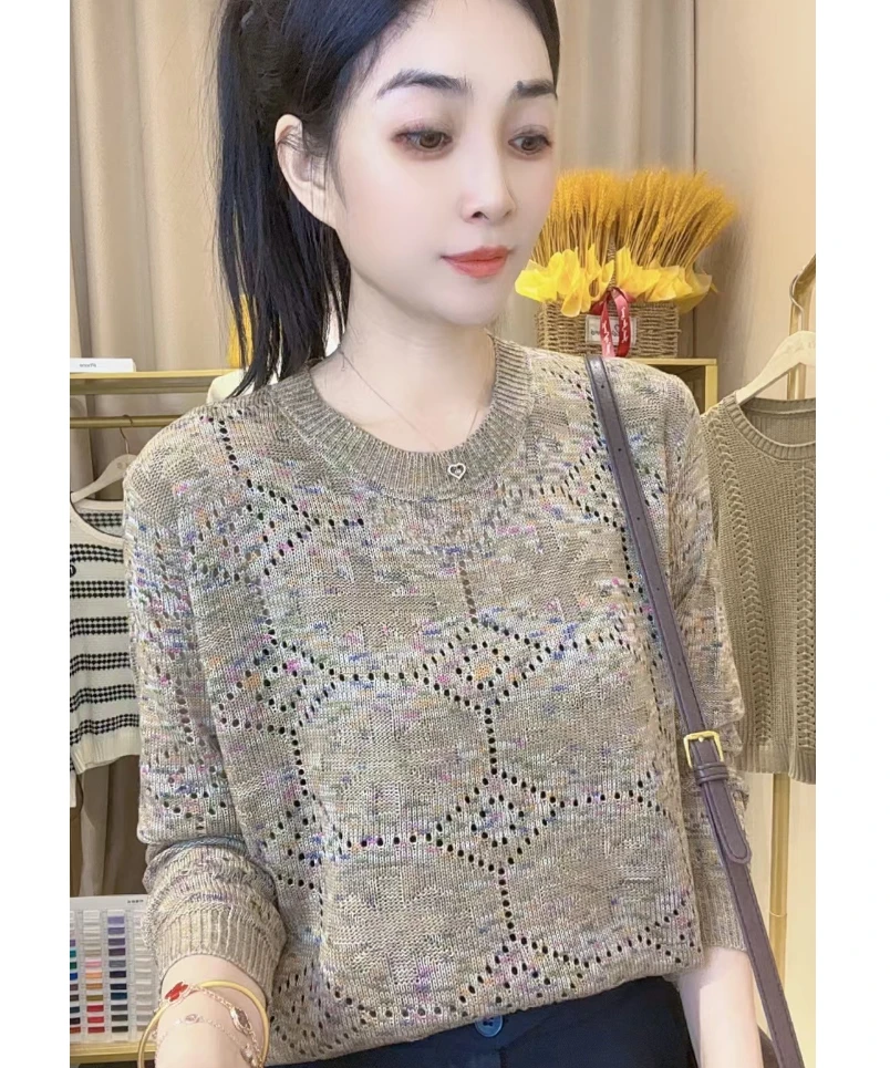【幻彩星空】米字-圆领长袖套头衫气质百搭宽松显瘦秋季针织上衣