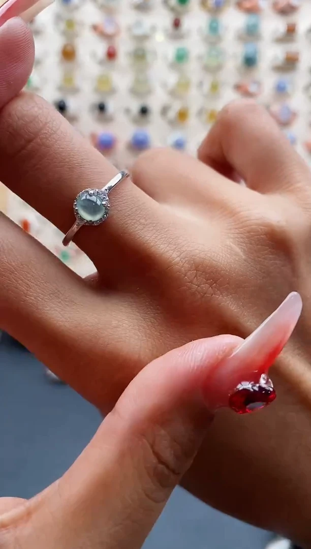 【闪购商品】翡翠戒指银S925镶嵌缅甸天然A货翡翠333 7+1