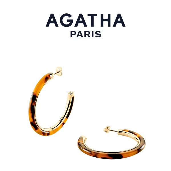 AGATHA 铜合金树脂耳饰 明星同款经典玳冒色法式复古恋夏风耳环D