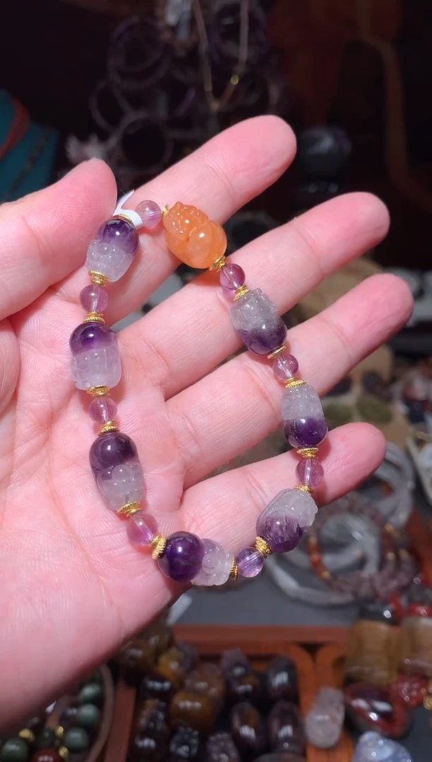 水晶珠宝半成品未镶嵌紫极光貔貅阵