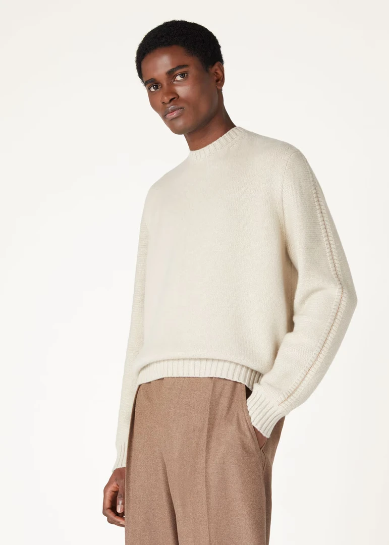 23000版”康赛妮羊毛羊绒混纺纱 拼接针织坑条圆领针织衫