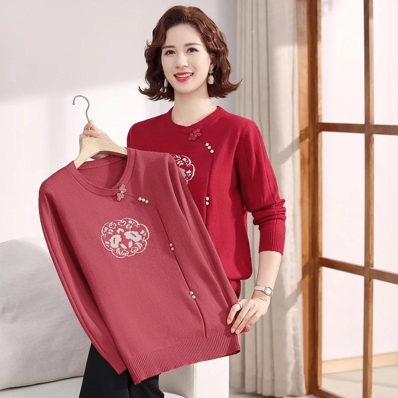 2024新款妈妈秋装气质上衣针织打底衫中老年女春秋季24131