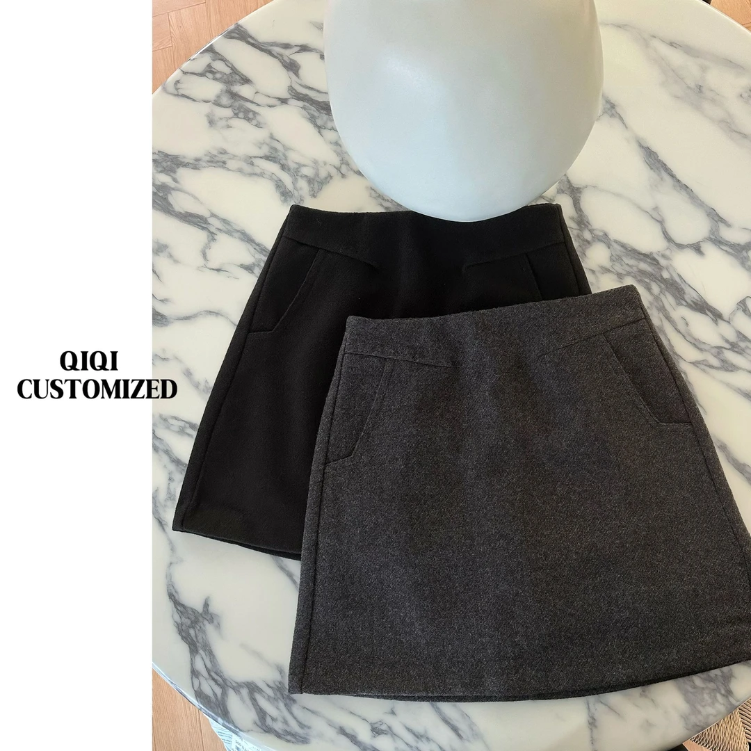 【戚戚高级定制】气质显瘦百搭秋冬A版毛呢半裙#3254